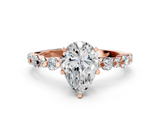 Rose gold Pear Diamond Prong Set Engagement Ring with Pave Band_206