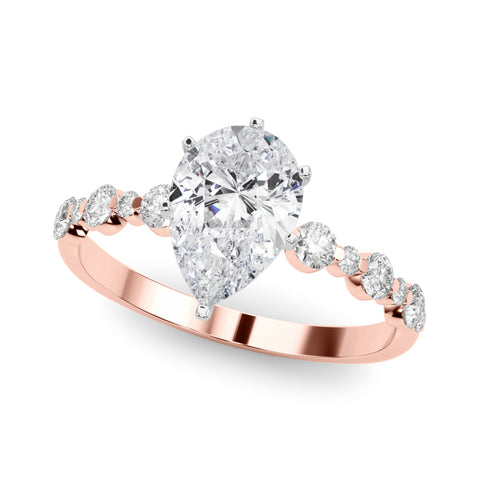 Rose gold Pear Diamond Prong Set Engagement Ring with Pave Band