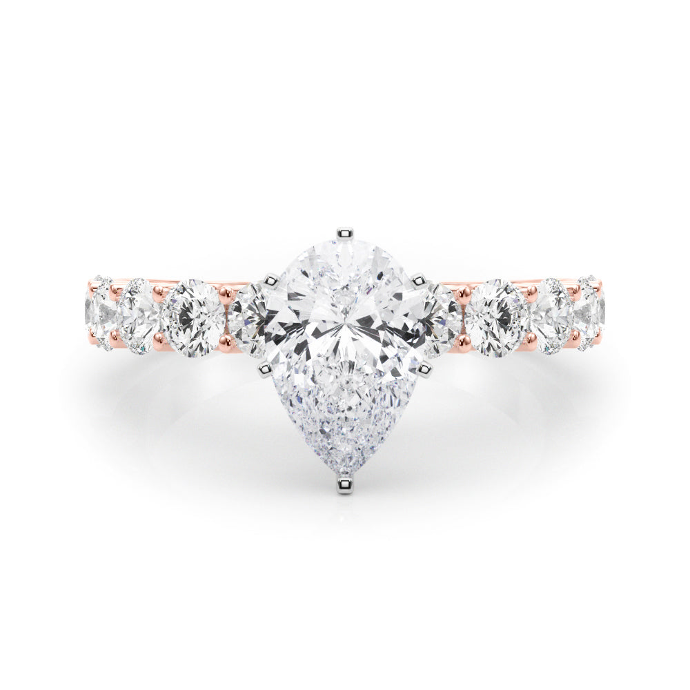 Rose gold Pear Diamond Prong Setting with Side Stones on a Pave Band 1