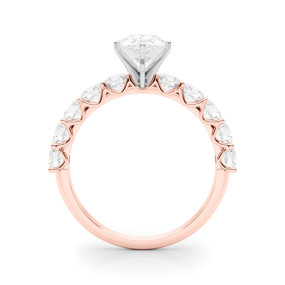 Rose gold Pear Diamond Prong Setting with Side Stones on a Pave Band 2
