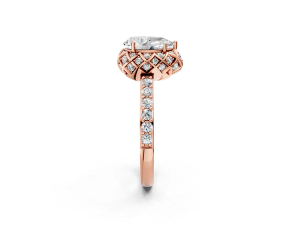 Rose gold Pear Diamond Solitaire Ring with Shared Prong Pavé Band