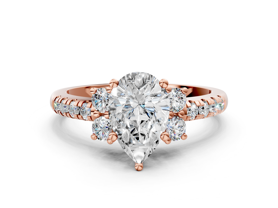 Rose gold Pear Diamond Three-Stone Pave Band with Four-Prong Setting_32