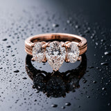 Rose gold Pear Diamond Three-Stone Ring with Prong Setting and Textured Band_21