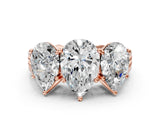 Rose gold Pear Diamond Three-Stone Ring with Prong Setting and Textured Band_6