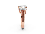 Rose gold Pear Diamond Three-Stone Ring with Prong Setting and Textured Band_8
