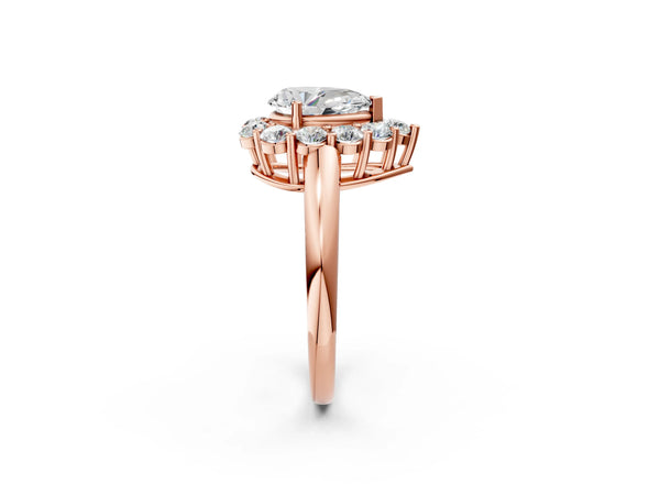 Rose gold Pear Halo Cluster Diamond Engagement Ring with Prong Setting and Polished Band