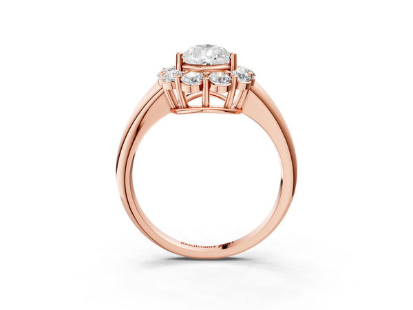 Rose gold Pear Halo Cluster Diamond Engagement Ring with Prong Setting and Polished Band