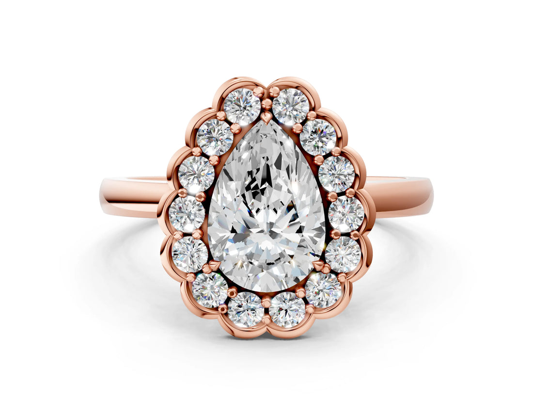 Rose gold Pear Halo Cluster Diamond Engagement Ring with Solitaire Band and Prong Setting_49