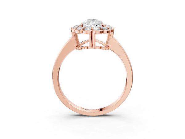 Rose gold Pear Halo Cluster Diamond Engagement Ring with Solitaire Band and Prong Setting