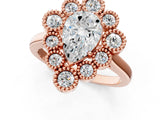 Rose gold Pear Halo Diamond Cluster Engagement Ring with Milgrain Bezel Setting and Solitaire Band_52