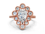 Rose gold Pear Halo Diamond Cluster Engagement Ring with Milgrain Bezel Setting and Solitaire Band_63