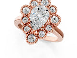 Rose gold Pear Halo Diamond Cluster Engagement Ring with Milgrain Bezel Setting and Solitaire Band_64