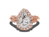 Rose gold Pear Halo Diamond Engagement Ring with Filigree Band and Four-Prong Setting_81