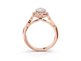 Rose gold Pear Halo Diamond Engagement Ring with Filigree Band and Four-Prong Setting_84