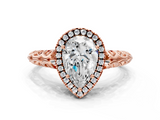 Rose gold Pear Halo Diamond Engagement Ring with Intricate Filigree Band and Four-Prong Setting_50