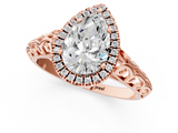 Rose gold Pear Halo Diamond Engagement Ring with Intricate Filigree Band and Four-Prong Setting_51