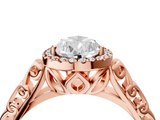 Rose gold Pear Halo Diamond Engagement Ring with Intricate Filigree Band and Four-Prong Setting_54