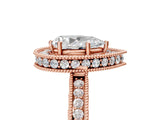 Rose gold Pear Halo Diamond Engagement Ring with Milgrain Pave Band and Four-Prong Setting_186