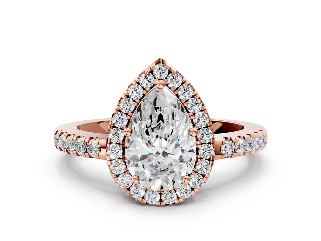 Rose gold Pear Halo Diamond Engagement Ring with Pavé Band and Four-Prong Setting_81