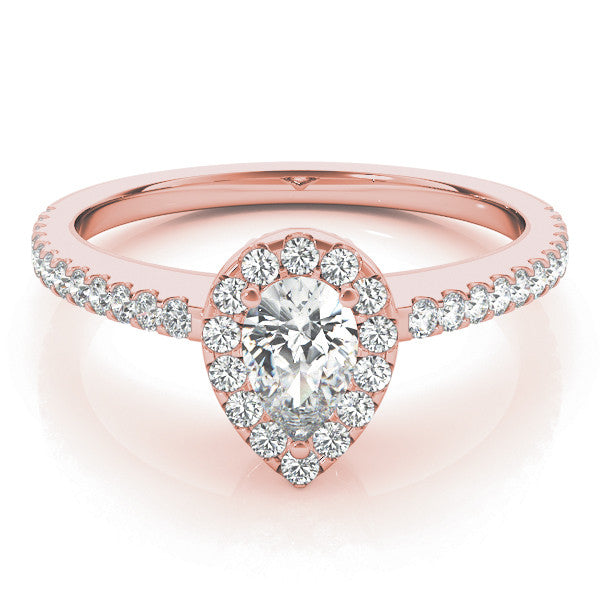 Rose gold Pear Halo Diamond Engagement Ring with Pavé Band and Prong Setting 1