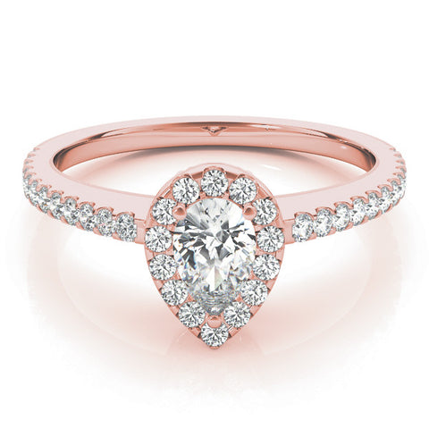 Rose gold Pear Halo Diamond Engagement Ring with Pavé Band and Prong Setting 1