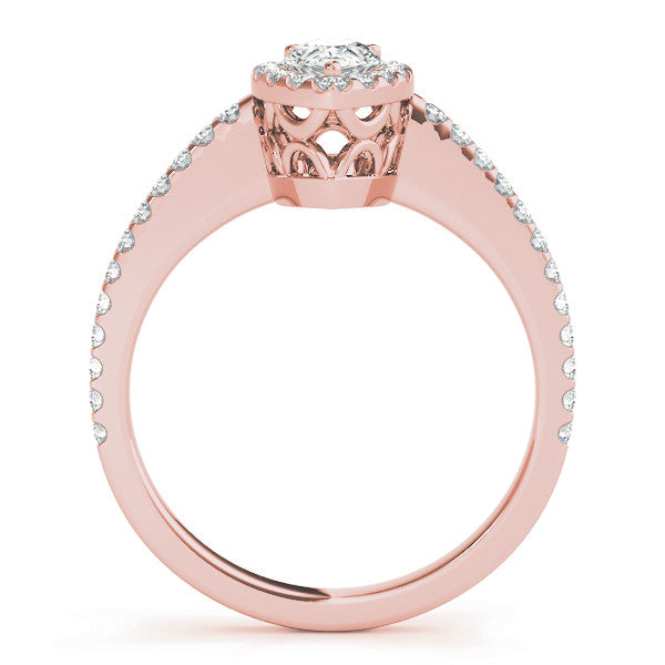 Rose gold Pear Halo Diamond Engagement Ring with Pavé Band and Prong Setting 2