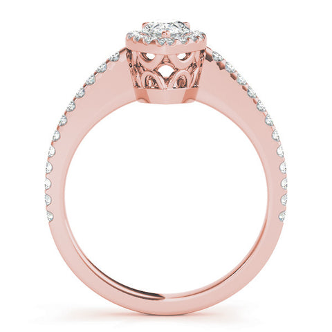 Rose gold Pear Halo Diamond Engagement Ring with Pavé Band and Prong Setting 2