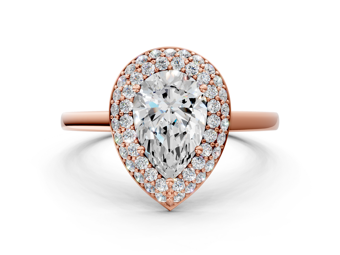 Rose gold Pear Halo Diamond Engagement Ring with Solitaire Band and Four-Prong Setting_19