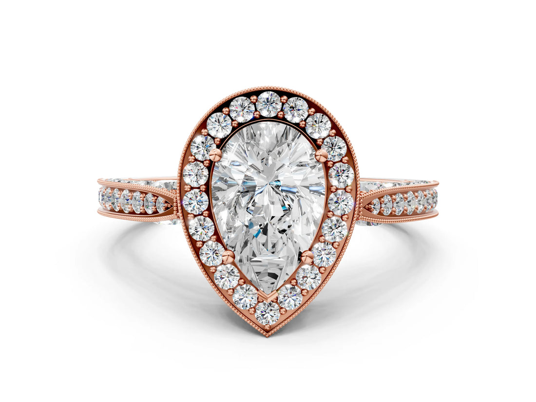 Rose gold Pear Halo Diamond Engagement Ring with Split Shank Band and Four-Prong Setting_6