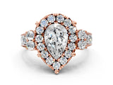 Rose gold Pear Halo Diamond Engagement Ring with Split Shank and Four-Prong Setting