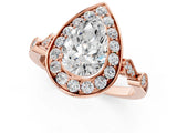 Rose gold Pear Halo Diamond Engagement Ring with Twisted Band and Four-Prong Setting 1