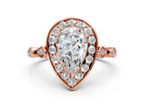 Rose gold Pear Halo Diamond Engagement Ring with Twisted Band and Four-Prong Setting