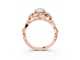 Rose gold Pear Halo Diamond Engagement Ring with Vintage-Inspired Band and Four-Prong Setting_6