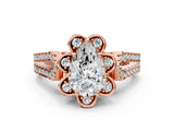 Rose gold Pear Halo Diamond Floral Split Shank Engagement Ring