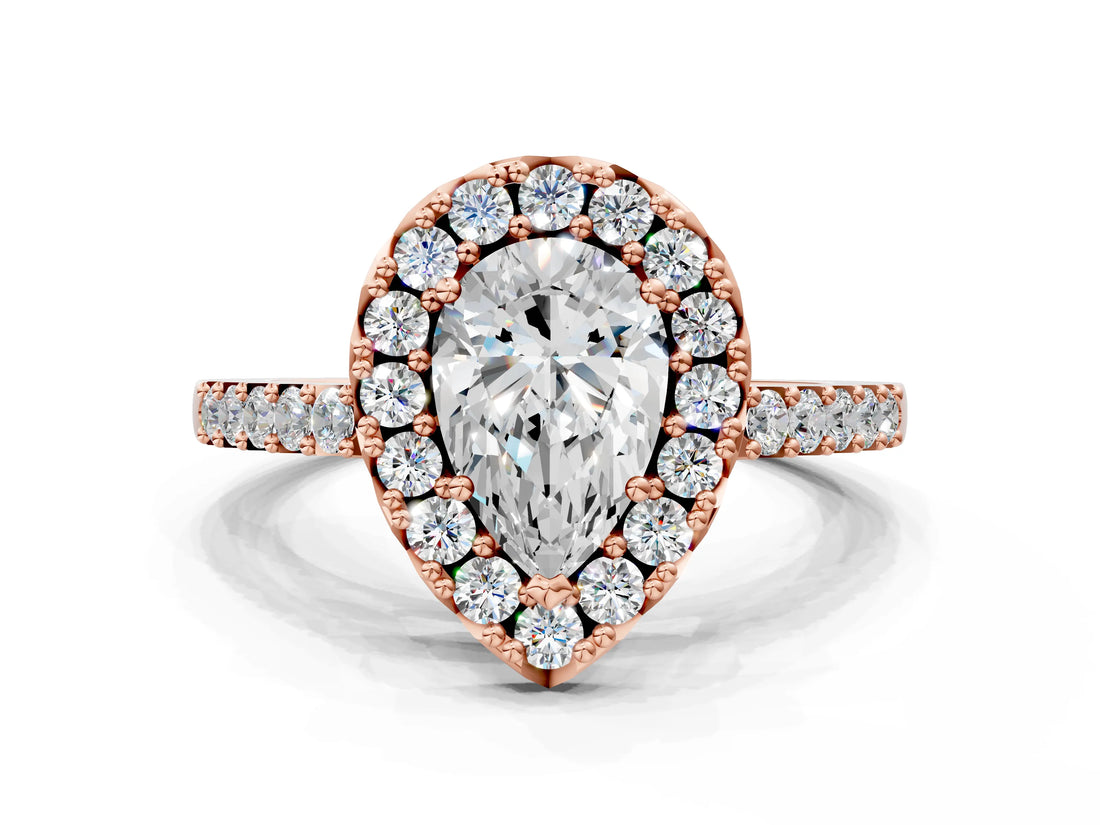 Rose gold Pear Halo Diamond Pavé Solitaire Ring_27