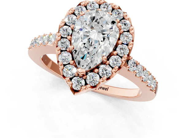 Rose gold Pear Halo Diamond Pavé Solitaire Ring