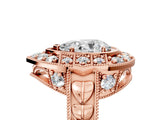 Rose gold Pear Halo Diamond Ring with Milgrain Bezel and Prong Setting_11