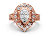 Rose gold Pear Halo Diamond Ring with Milgrain Bezel and Prong Setting_6