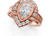 Rose gold Pear Halo Diamond Ring with Milgrain Bezel and Prong Setting_7