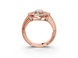 Rose gold Pear Halo Diamond Ring with Milgrain Bezel and Prong Setting_9