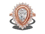 Rose gold Pear Halo Diamond Ring with Milgrain Edge and Round Prong Setting_43