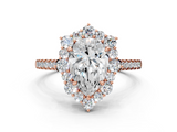 Rose gold Pear Halo Diamond Ring with Pavé Band and Prong Setting_20