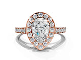Rose gold Pear Halo Diamond Ring with Pavé Band and Three-Prong Setting_3