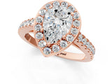 Rose gold Pear Halo Diamond Ring with Pavé Band and Three-Prong Setting_4