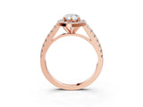 Rose gold Pear Halo Diamond Ring with Pavé Band and Three-Prong Setting_6