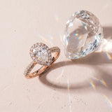 Rose gold Pear Halo Diamond Ring with Pavé Band_18
