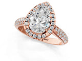 Rose gold Pear Halo Diamond Ring with Pavé Band_19