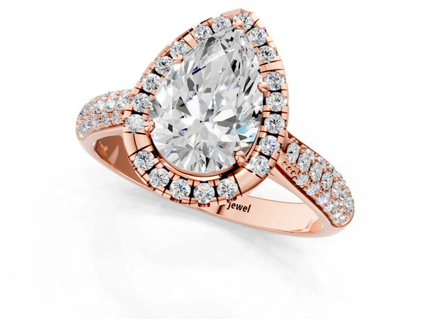 Rose gold Pear Halo Diamond Ring with Pavé Band