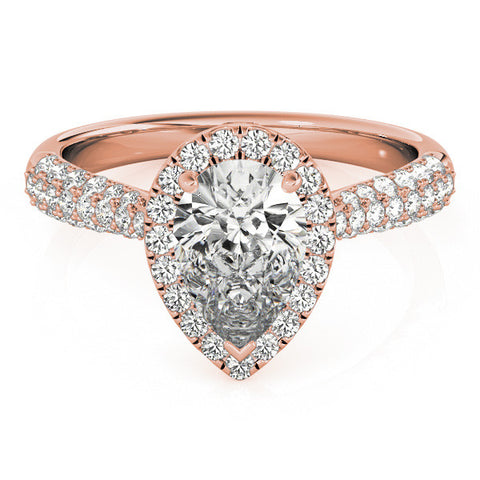 Rose gold Pear Halo Diamond Ring with Pave Band and Prong Setting 1