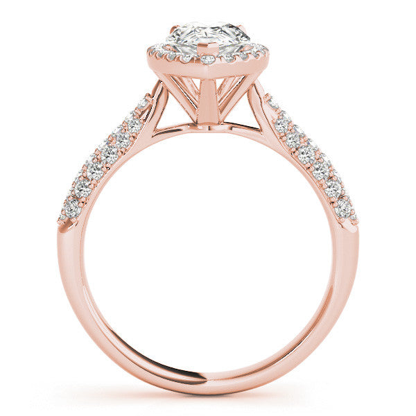 Rose gold Pear Halo Diamond Ring with Pave Band and Prong Setting 2